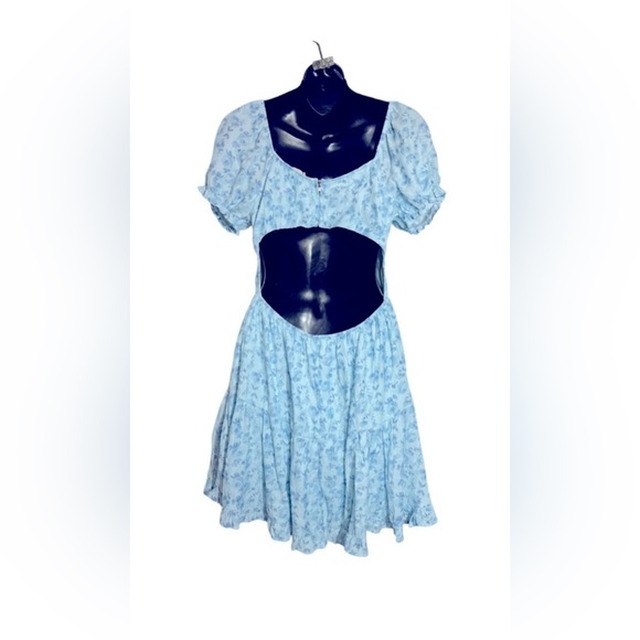 Altar’d State Blue Floral Sweetheart Neckline Mini Dress Size Large - Picture 2 of 3